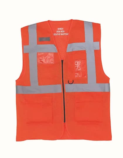 Hi-Vis Top Cool Recycled Open Mesh Executive Waistcoat - Hi-Vis Orange