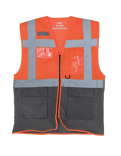 Hi-Vis Top Cool Recycled Open Mesh Executive Waistcoat - Hi-Vis Orange/Grey