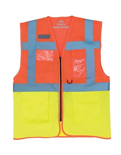 Hi-Vis Top Cool Recycled Open Mesh Executive Waistcoat - Hi-Vis Orange/Hi-Vis Yellow