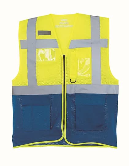 Hi-Vis Top Cool Recycled Open Mesh Executive Waistcoat - Hi-Vis Yellow/Royal Blue