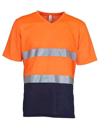 Hi-Vis Top Cool Super Light V-Neck T-Shirt - Hi-Vis Orange/Navy