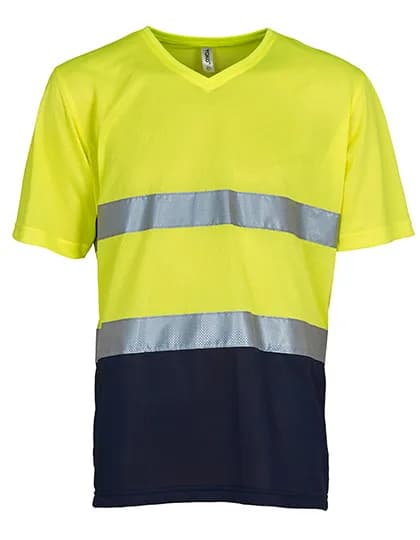 Hi-Vis Top Cool Super Light V-Neck T-Shirt - Hi-Vis Yellow/Navy