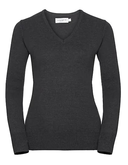 Ladies´ V-Neck Knitted Pullover - Charcoal Marl