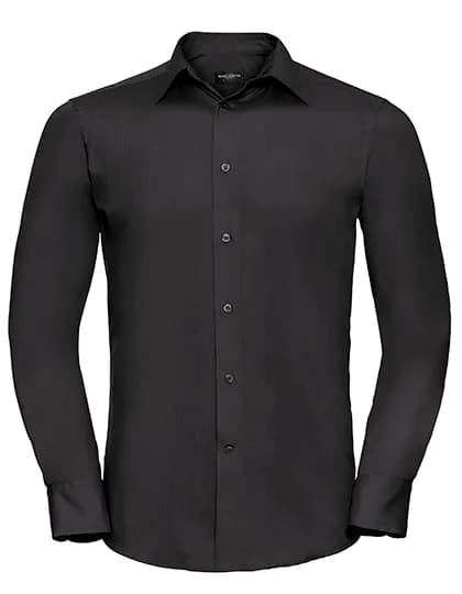 Mens Long Sleeve Tailored Polycotton Poplin Shirt - Black