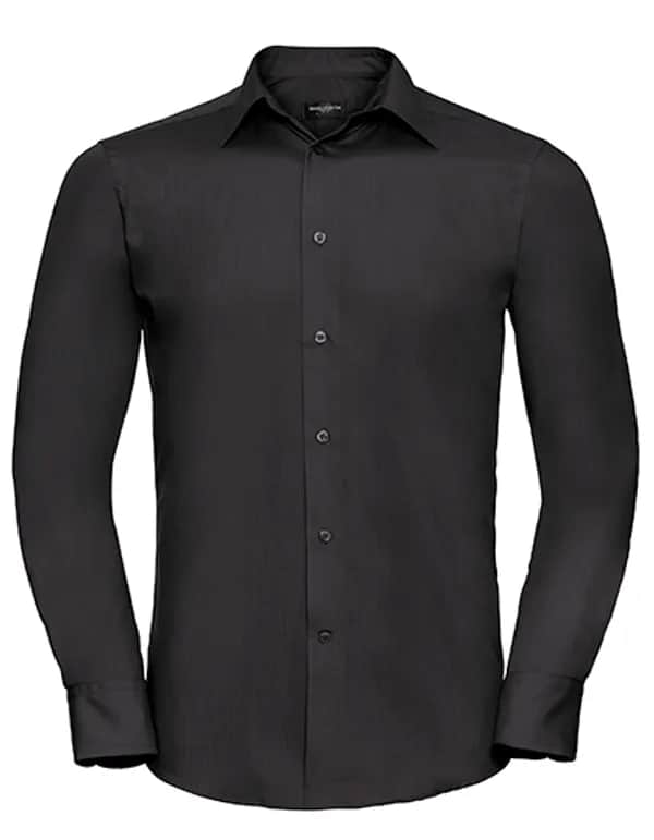 Mens Long Sleeve Tailored Polycotton Poplin Shirt - Black