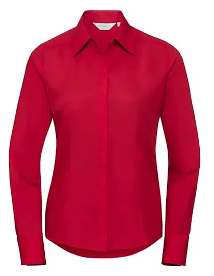 Ladies Long Sleeve Fitted Polycotton Poplin Shirt - Classic Red