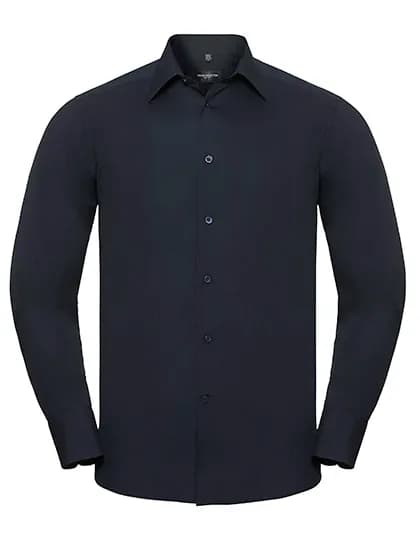 Mens Long Sleeve Tailored Polycotton Poplin Shirt - French Navy