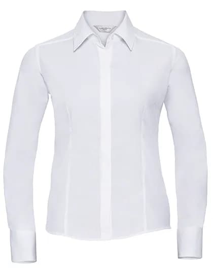 Ladies Long Sleeve Fitted Polycotton Poplin Shirt - White