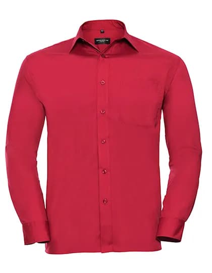Mens Long Sleeve Classic Polycotton Poplin Shirt - Classic Red