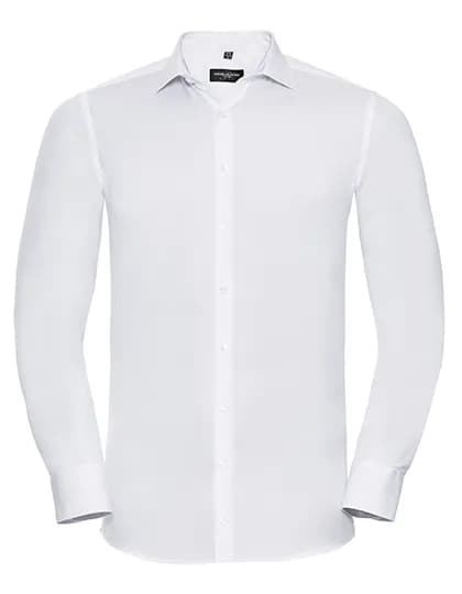 Mens Long Sleeve Fitted Ultimate Stretch Shirt - White
