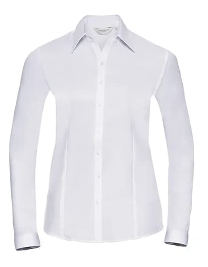 Ladies Long Sleeve Tailored Herringbone Shirt - White