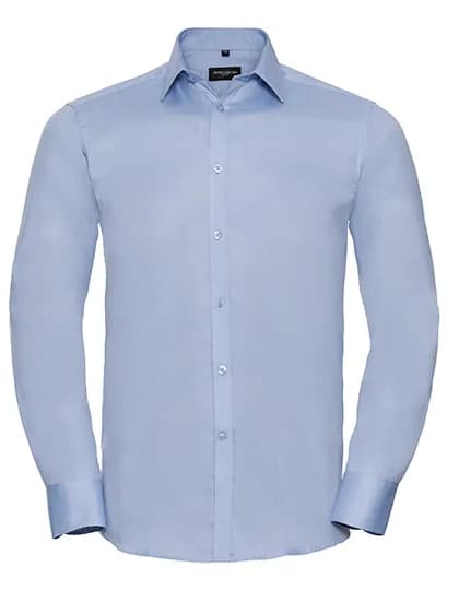 Mens Long Sleeve Tailored Herringbone Shirt - Light Blue