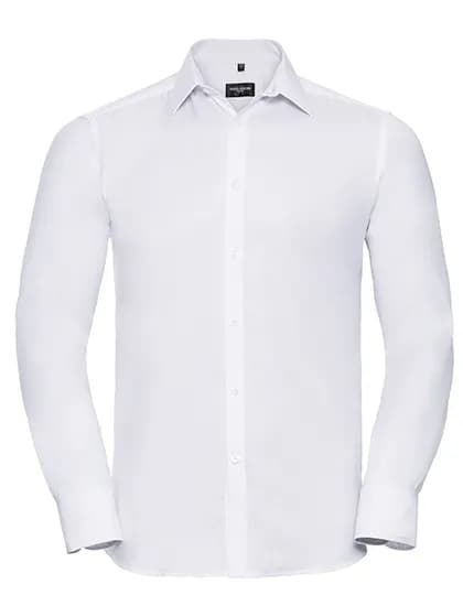 Mens Long Sleeve Tailored Herringbone Shirt - White
